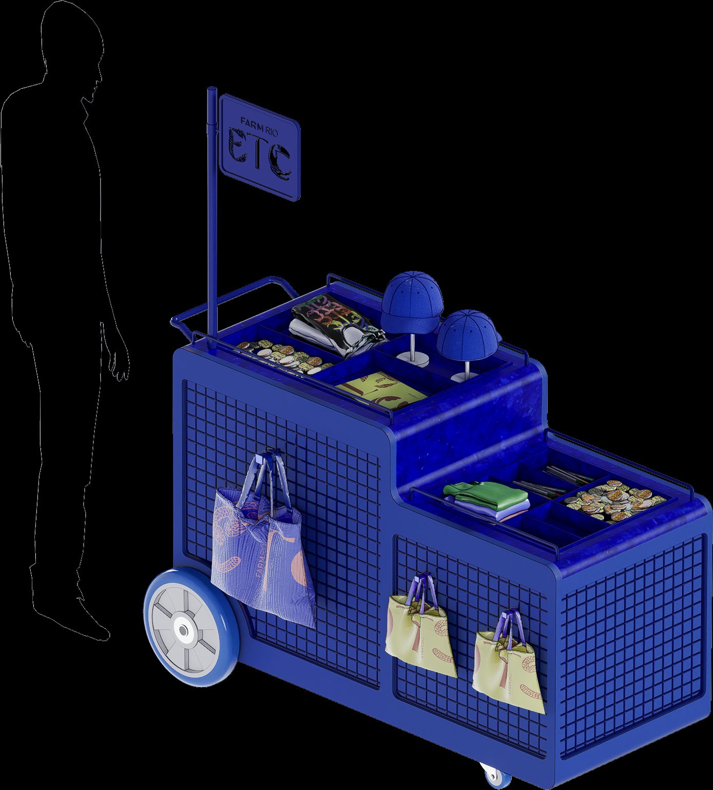 Expositor de souvenires em azul cobalto